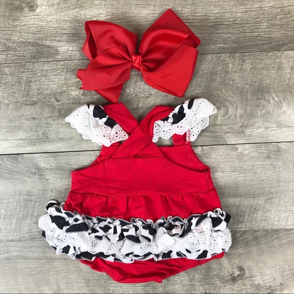 Baby girls angel sleeve cow appliqué romper - Picture 4 of 5